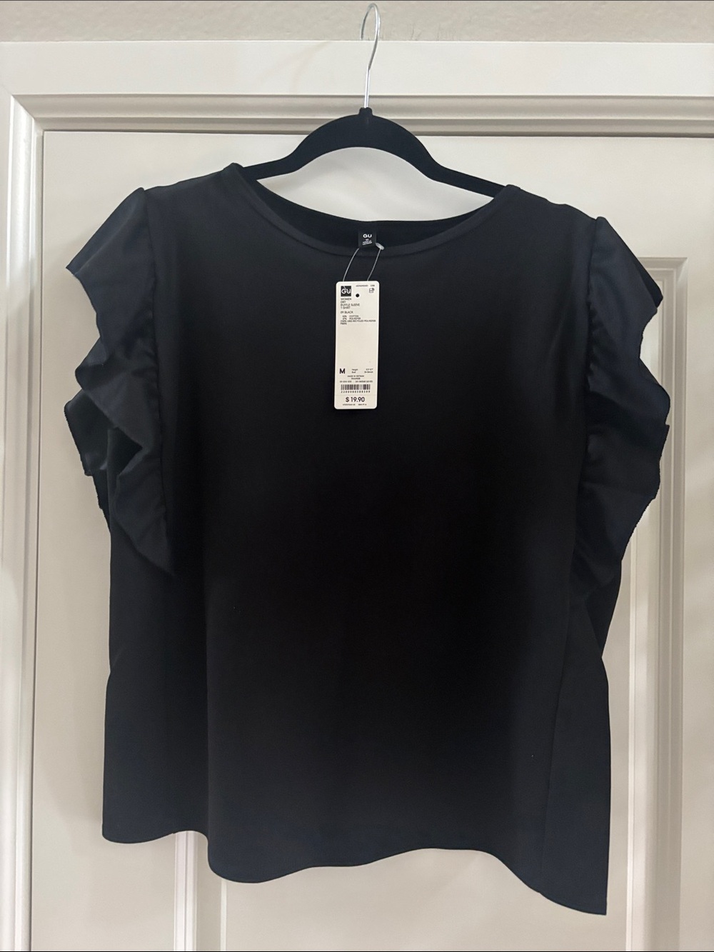 GU by Uniqlo 
Ruffled Sleeve Black Women's Top